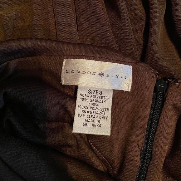 London Style Brown Black Halter Neck Ruched Waist Pleated Midi Dress Size 8 - Picture 7 of 7